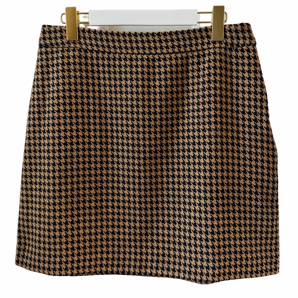 Nine West Houndstooth Black Brown Tan Size Medium Skirt Tailored Mini NEW